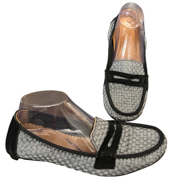 Bernie Mev Slipon Loafers Flats Shoes Size 37/6.5 Silver Metallic Black Comfort - Picture 10 of 10